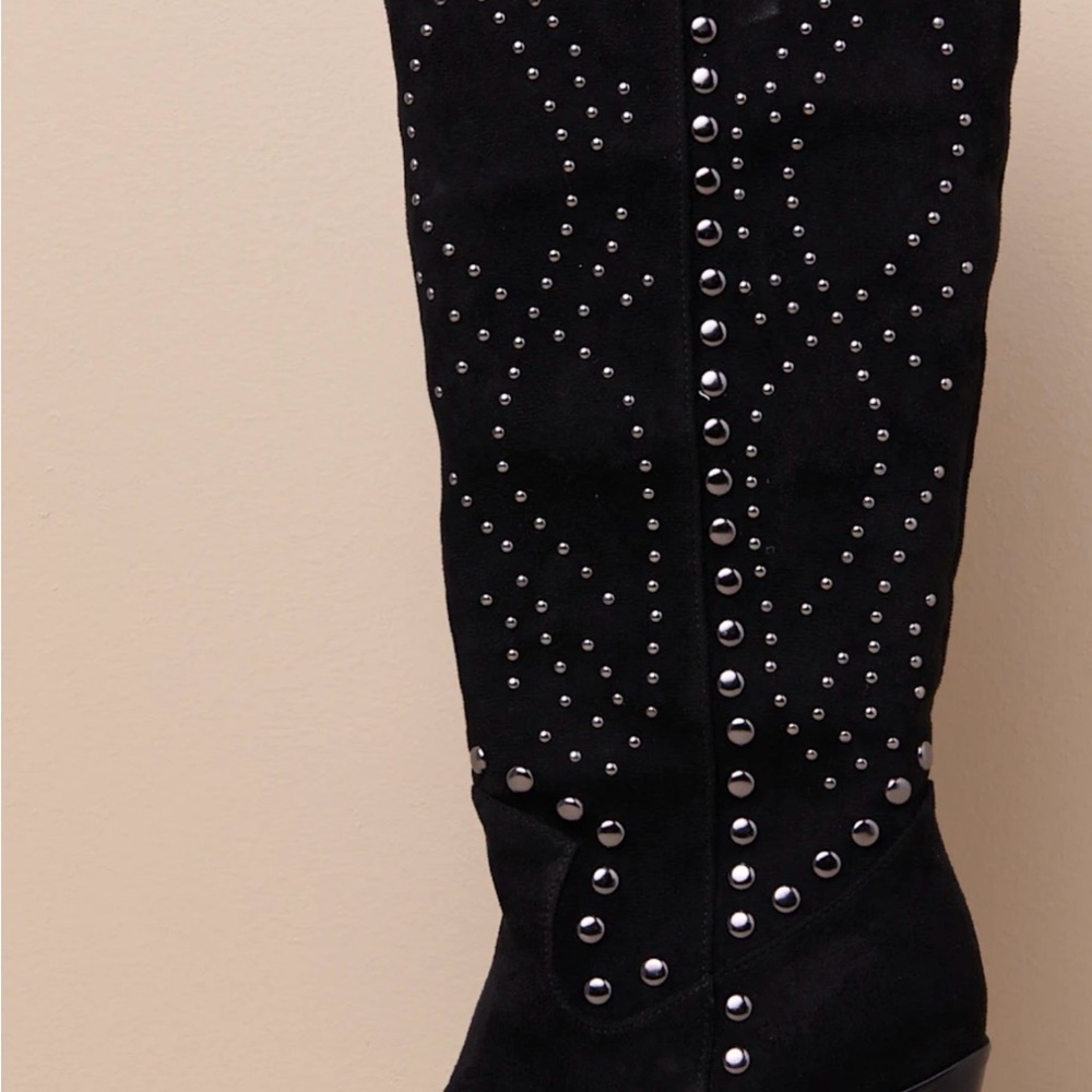 Elegant Studded Black Heeled Boots - Picture 2 of 4